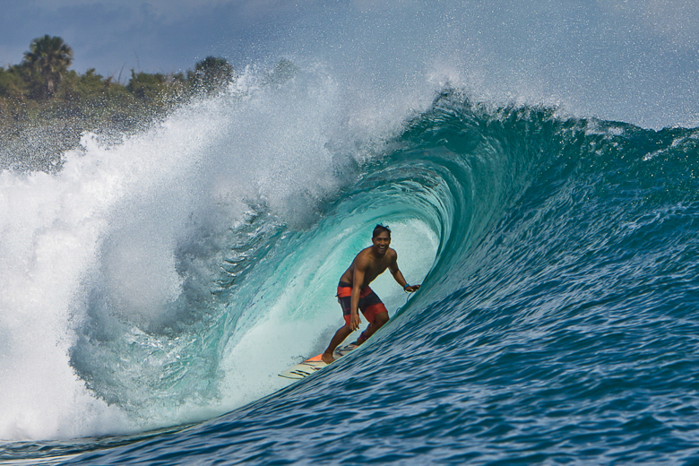 Bali’s Radiya Rondi enjoying a perfect tube ride in Grajagan