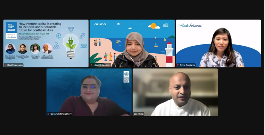 The panelists at the webinar as part of the launch of East Ventures - Sustainability Report 2022 on 20 April 2022